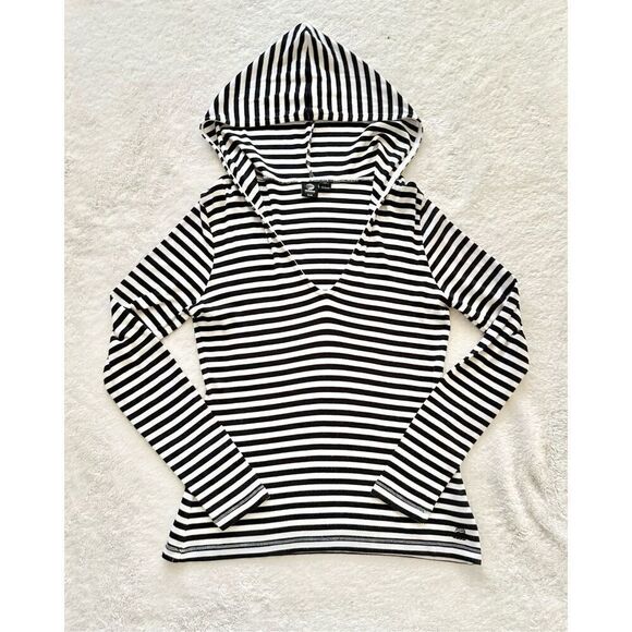 Black and white striped Adidas V-neck sweatshirt size small with hood ￼ - Picture 1 of 3